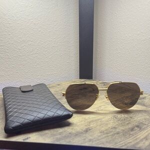 Bottega Veneta Gold and Brown Sunglasses